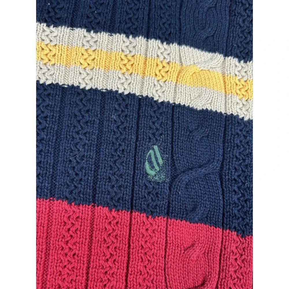 Vintage Nautica Sweater Men Large Cable Knit Rugby Striped‎ Fisherman Preppy Red